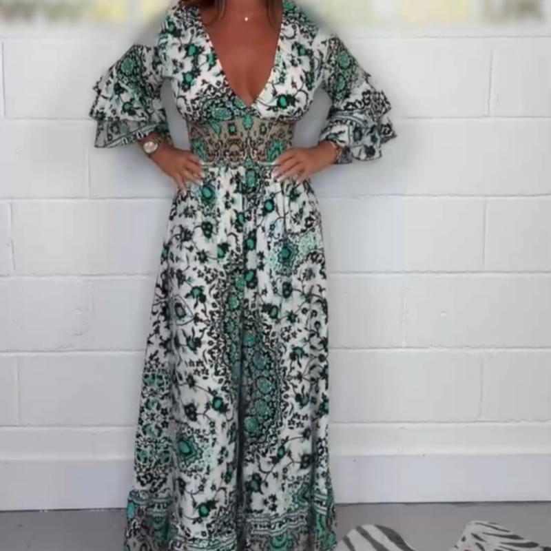 🌸Spring Specials 50% OFF🌸Women's V-Neck Featured Printed Jumpsuit(The more you buy, the higher the discount)
