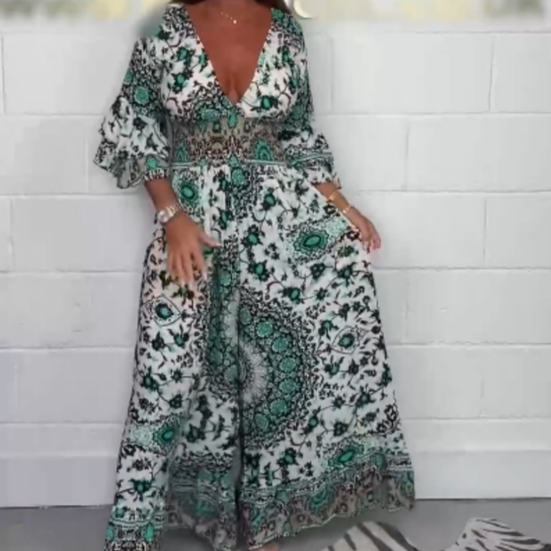 🌸Spring Specials 50% OFF🌸Women's V-Neck Featured Printed Jumpsuit(The more you buy, the higher the discount)
