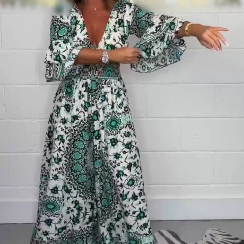 🌸Spring Specials 50% OFF🌸Women's V-Neck Featured Printed Jumpsuit(The more you buy, the higher the discount)