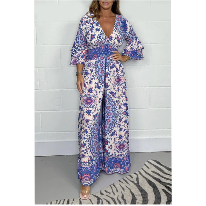 🌸Spring Specials 50% OFF🌸Women's V-Neck Featured Printed Jumpsuit(The more you buy, the higher the discount)