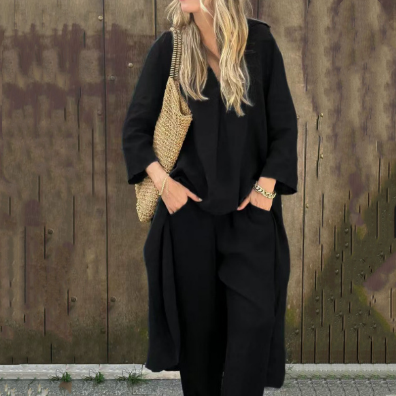 🌸Limited Time Half Price Offer🌸Women's Summer Loose Pocket V-Neck 2-Piece Set(The more you buy, the higher the discount)