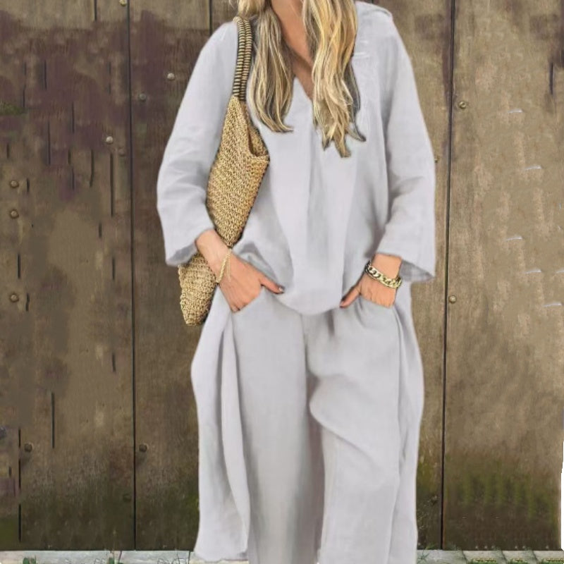 🌸Limited Time Half Price Offer🌸Women's Summer Loose Pocket V-Neck 2-Piece Set(The more you buy, the higher the discount)