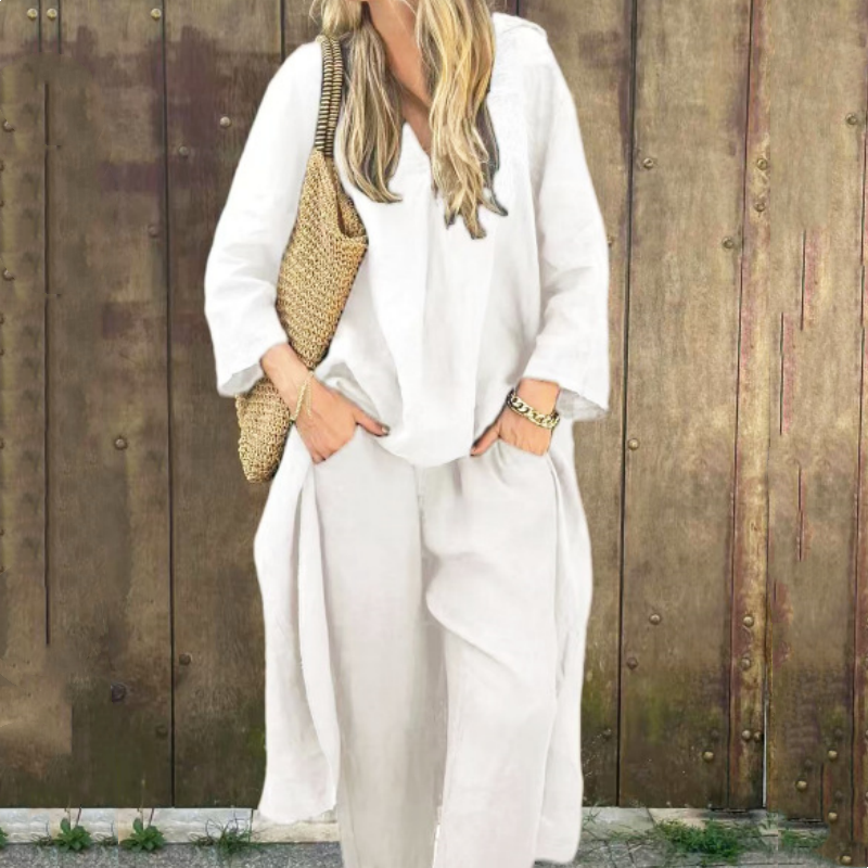 🌸Limited Time Half Price Offer🌸Women's Summer Loose Pocket V-Neck 2-Piece Set(The more you buy, the higher the discount)