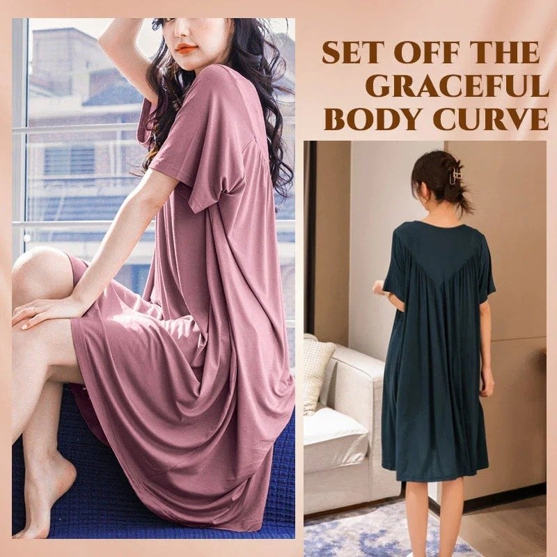 💗Summer hot sale💗Super Soft Comfortable Short Sleeve Loose Pajama Dress(The more you buy, the higher the discount)