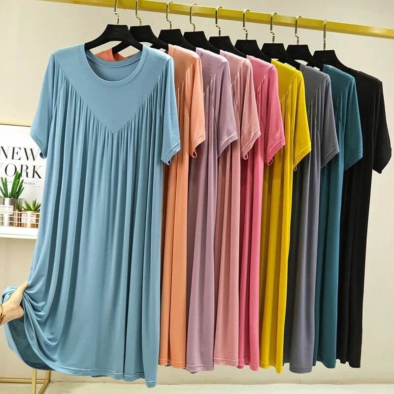 💗Summer hot sale💗Super Soft Comfortable Short Sleeve Loose Pajama Dress(The more you buy, the higher the discount)