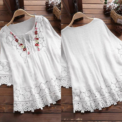 🔥New model for 2024🌸Women's Cotton Linen Loose Embroidered Top