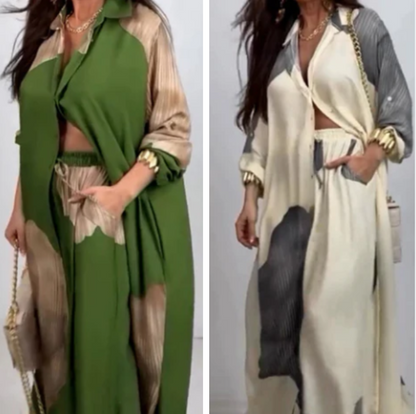 🩷Summer Special Offer🌼Full Button Down Long Shirt & Drawstring Pants Set（The more you buy, the higher the discount）