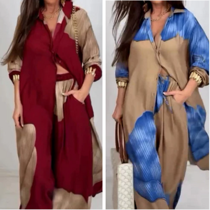 🩷Summer Special Offer🌼Full Button Down Long Shirt & Drawstring Pants Set（The more you buy, the higher the discount）