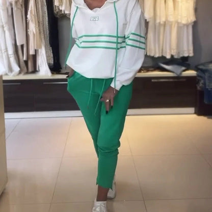 💗Limited Time Half Price Offer💗Women's Striped Hooded Sweatshirt and Pants Set（The more you buy, the higher the discount）