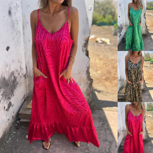 💗Limited Time Half Price Offer🌸Women's Printed Spaghetti Strap Maxi Dress🌸（The more you buy, the higher the discount）