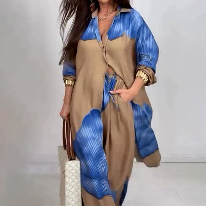 🩷Summer Special Offer🌼Full Button Down Long Shirt & Drawstring Pants Set（The more you buy, the higher the discount）
