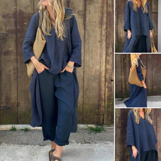 🌸Limited Time Half Price Offer🌸Women's Summer Loose Pocket V-Neck 2-Piece Set（The more you buy, the higher the discount）