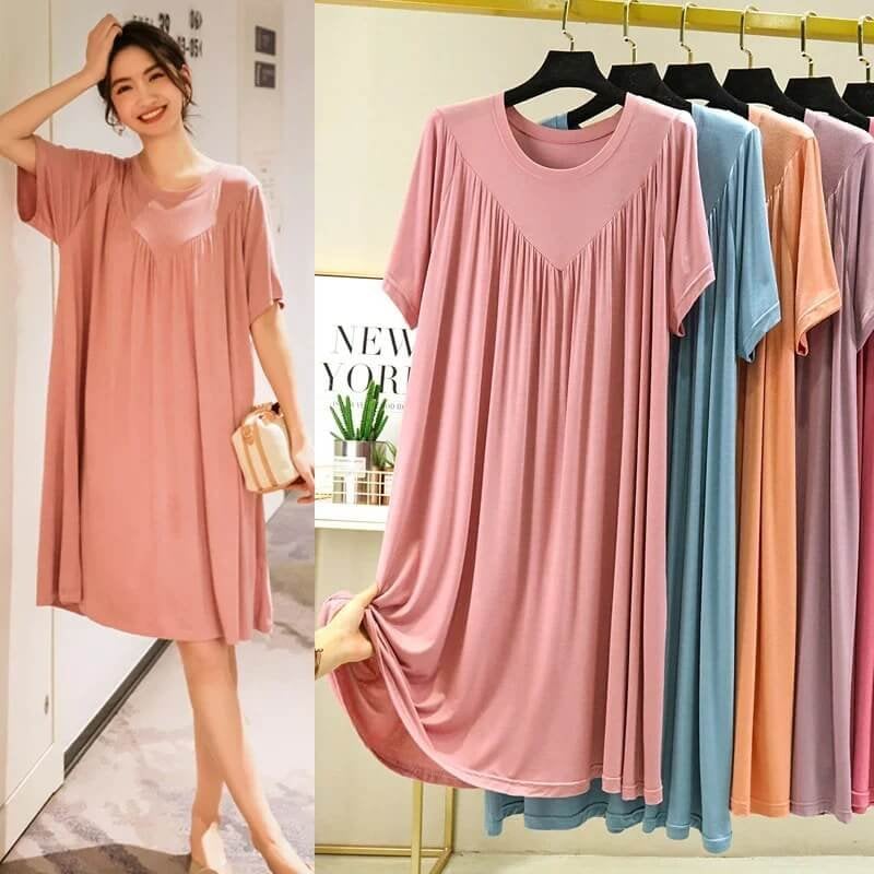 💗Summer hot sale💗Super Soft Comfortable Short Sleeve Loose Pajama Dress（The more you buy, the higher the discount）